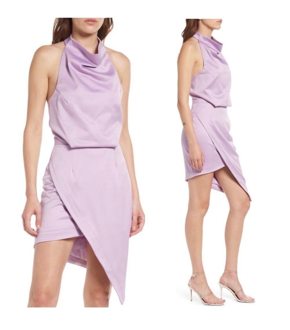 Elliatt Camo Orchid Purple Halter Asymmetrical Sleeveless Cocktail Mini Dress S